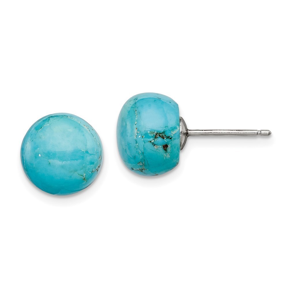 925 Sterling Silver Rhod-pltd 10-10.5mm Button Turquoise Post Earrings